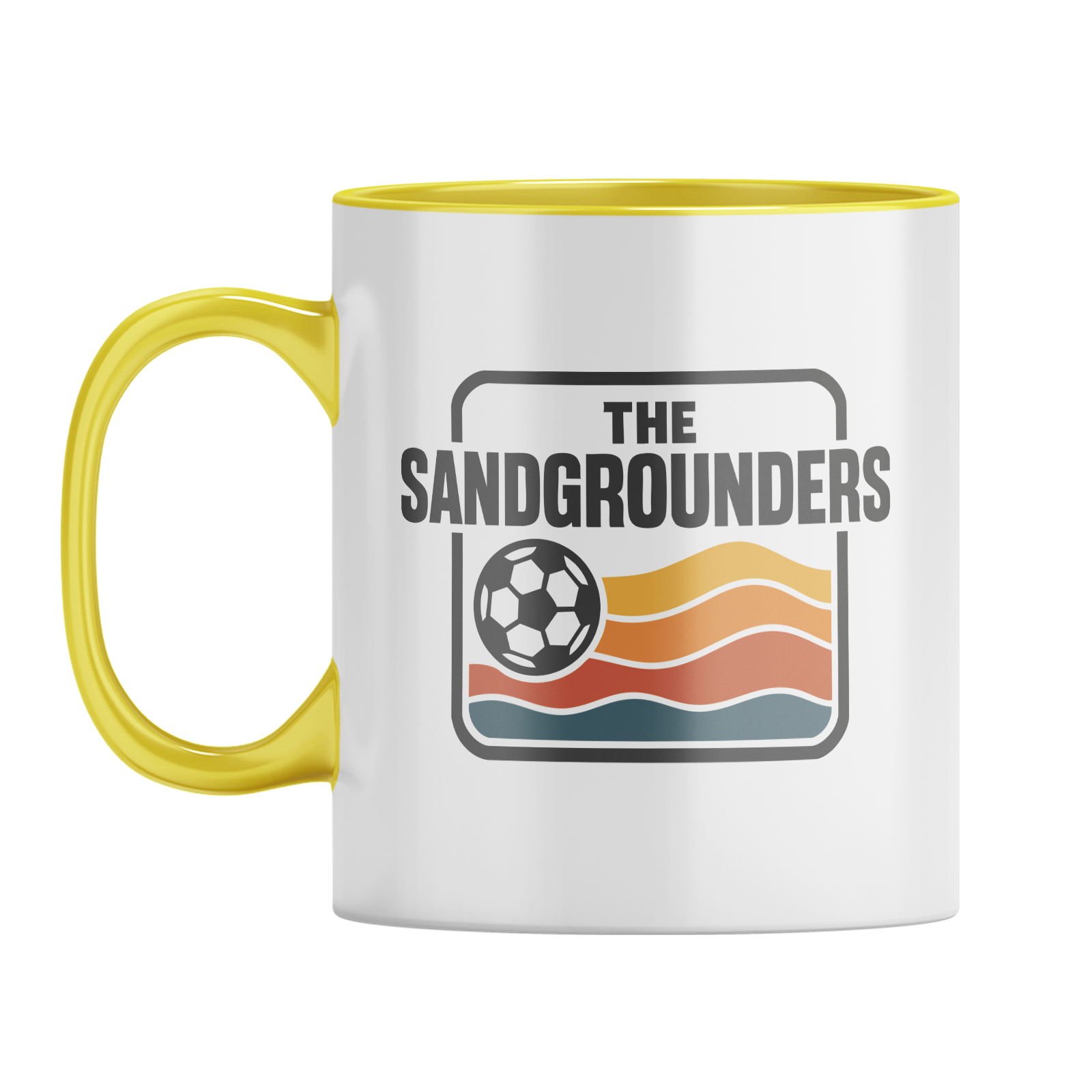 The Sandgrounders Wave Mug – White with Yellow Inner & Handle