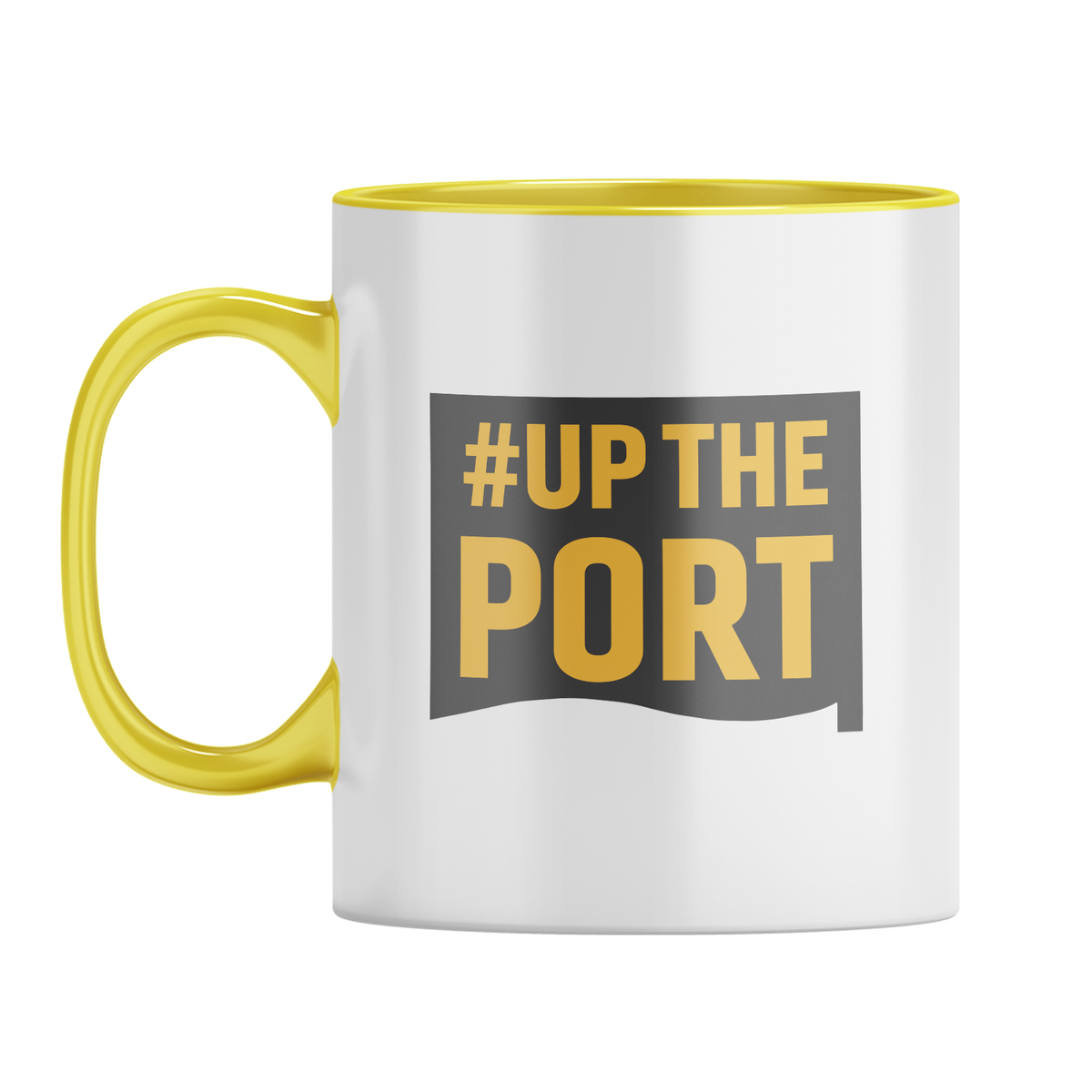 Up The Port Flag Mug  – White with Yellow Inner & Handle