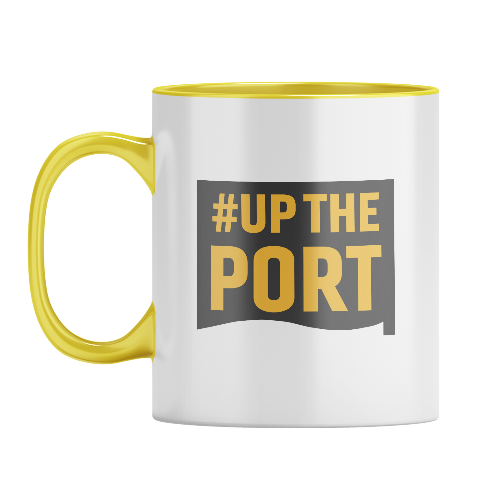 Up The Port Flag Mug  – White with Yellow Inner & Handle
