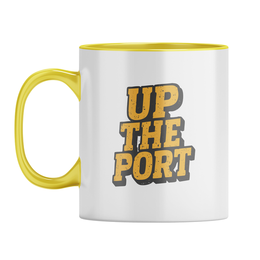 Southport FC “Up The Port” Mug  – White with Yellow Inner & Handle