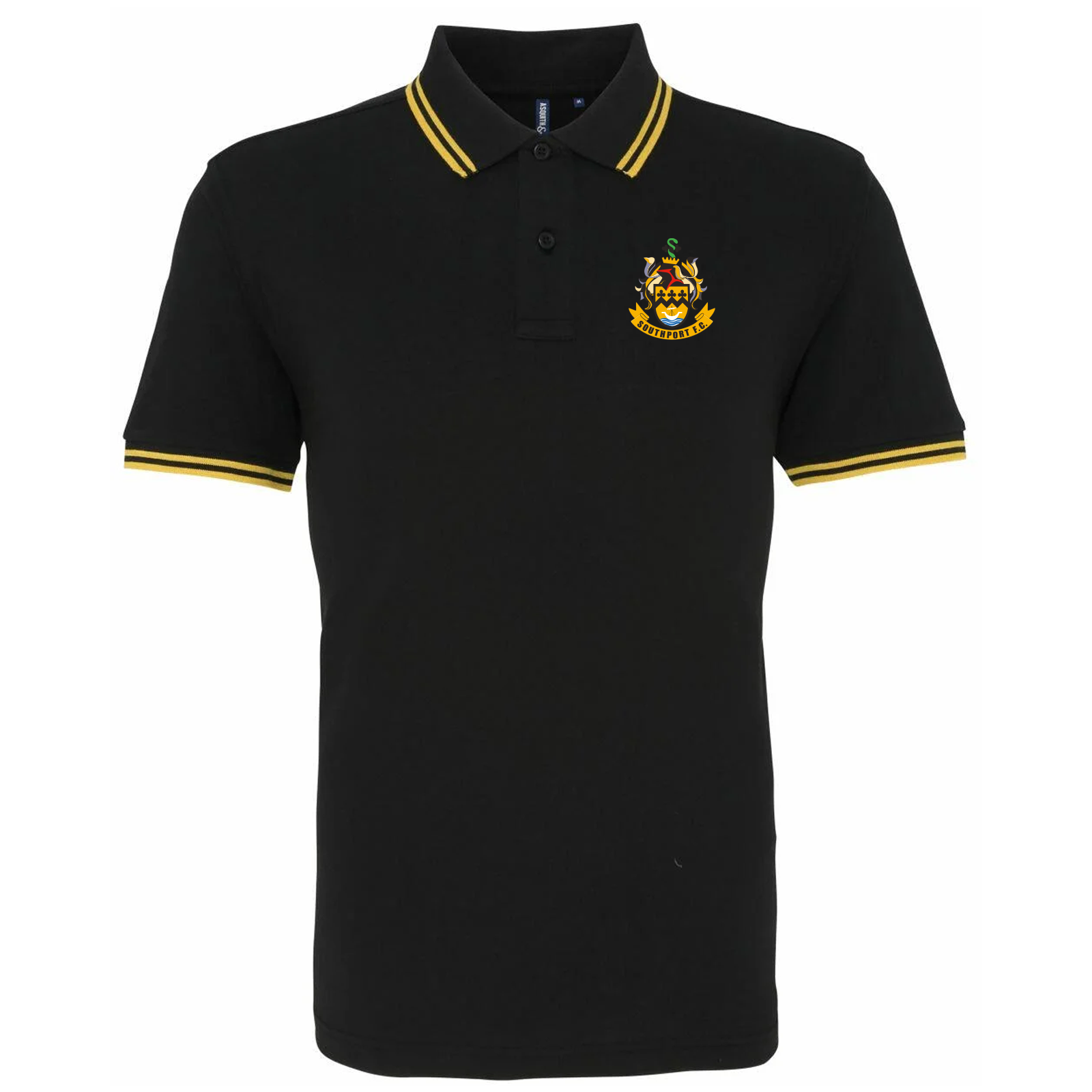 Southport FC Badge Polo Shirt – Black/Yellow